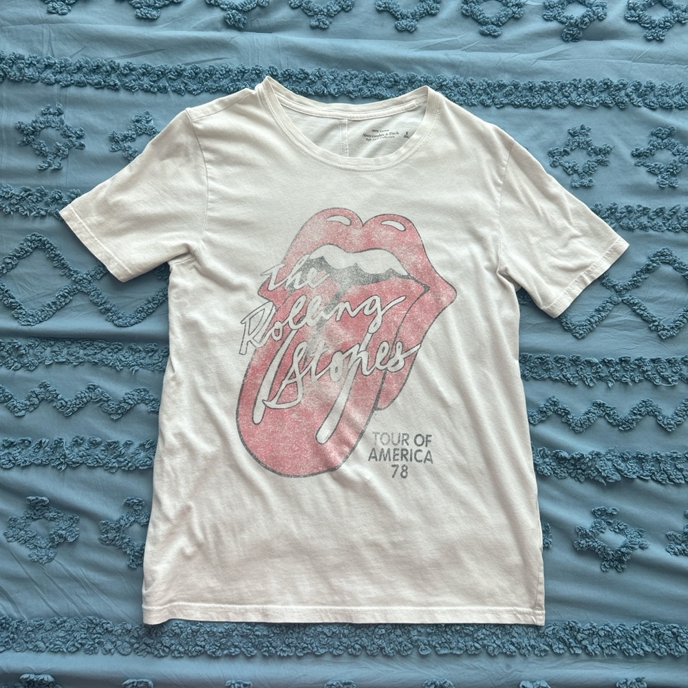 Rolling Stones White Graphic T‑Shirt with Pink Logo